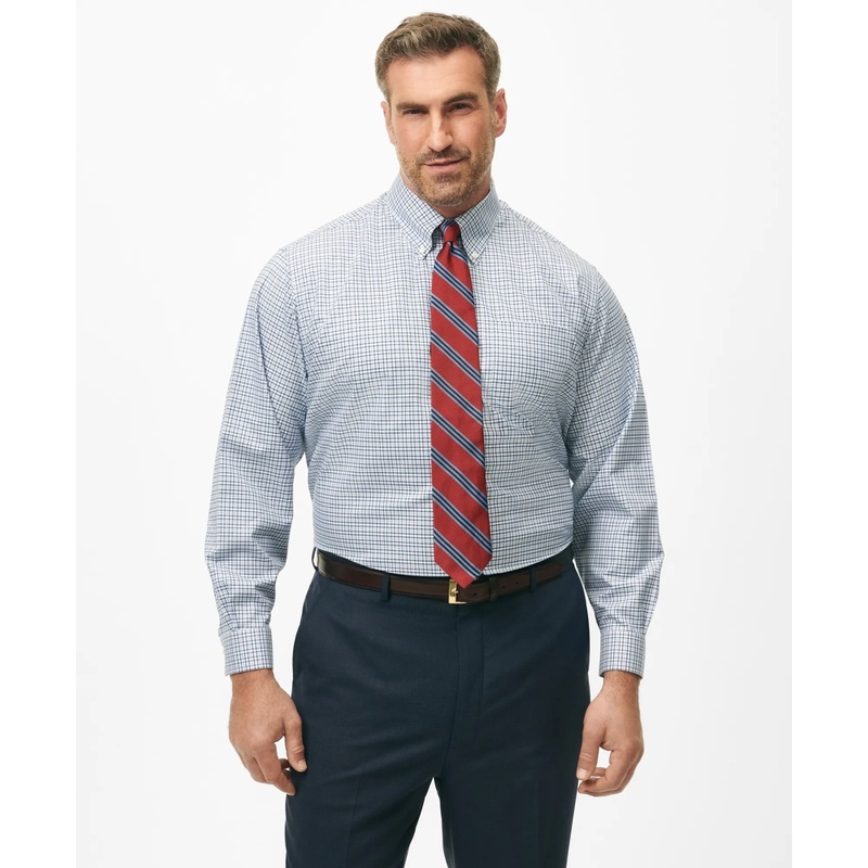 Stretch Supima Cotton Non-Iron Twill Polo Button Down Collar, Bold Check Dress Shirt