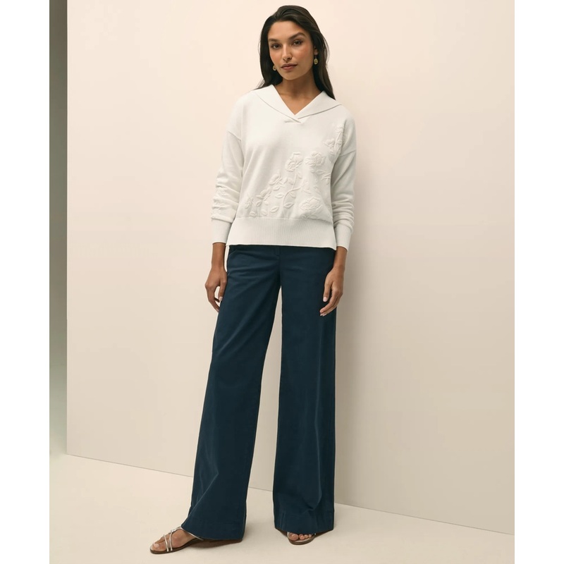 Supima Cotton Shawl Collar Embroidered Sweater