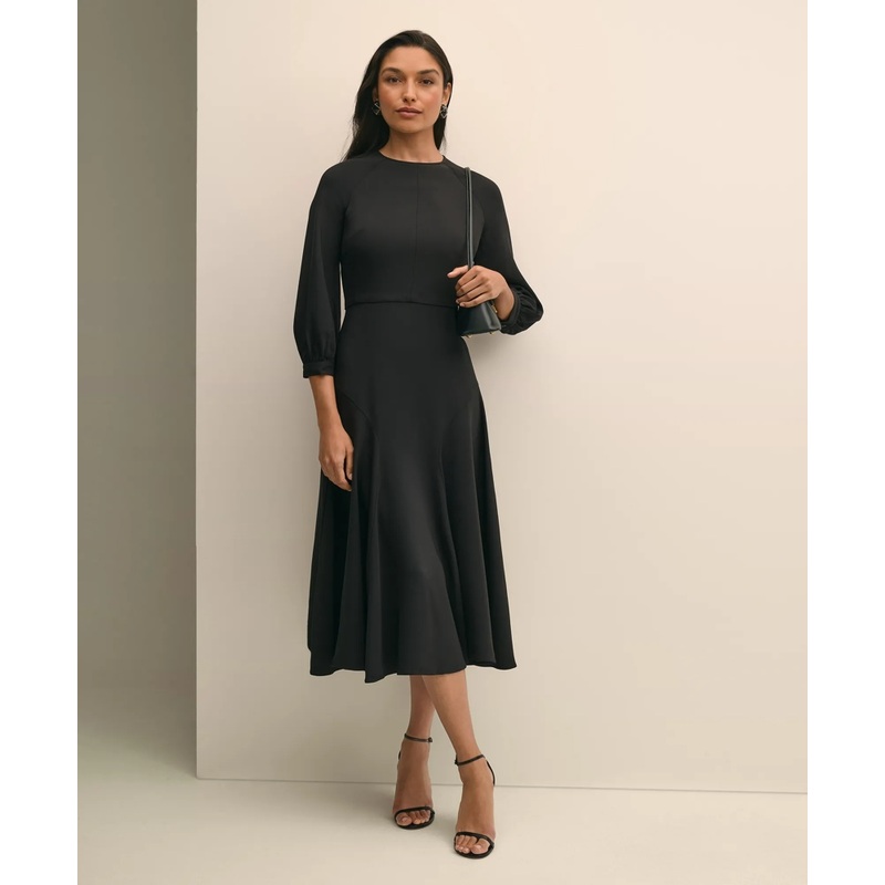Viscose Blend Shirred-Sleeve Dress