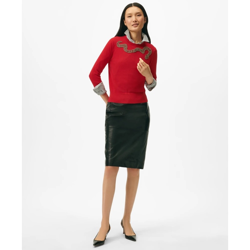 Women’s Lunar New Year Cotton-Cashmere Blend Beaded Snake Motif Sweater