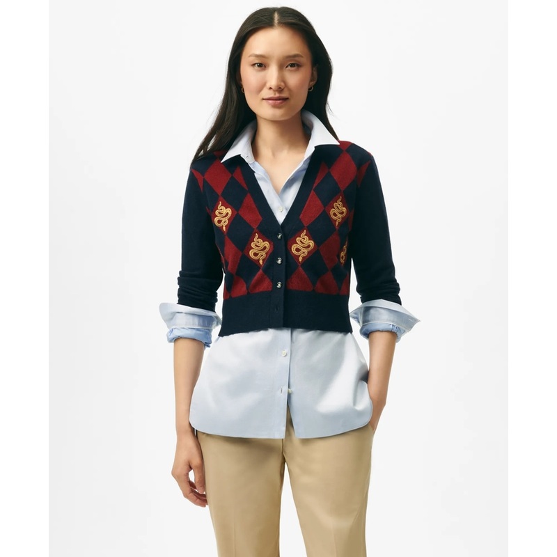 Women’s Lunar New Year Wool-Blend Argyle Snake Motif Cardigan