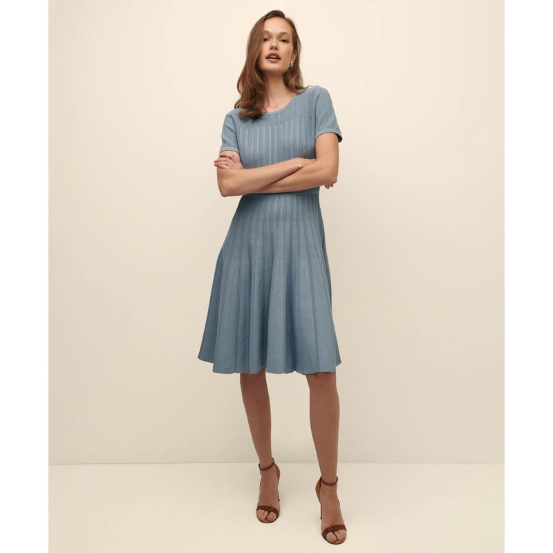 A-Line Pleated Short-Sleeve Sweater Dress