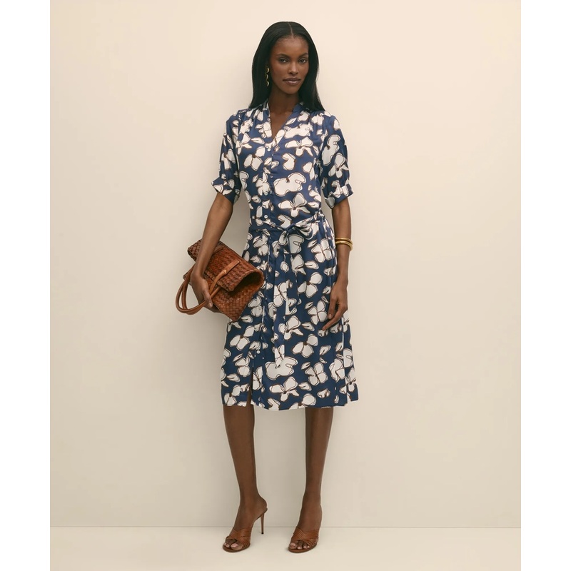 Belted Modal Shirt Dress in Abstract Floral Print