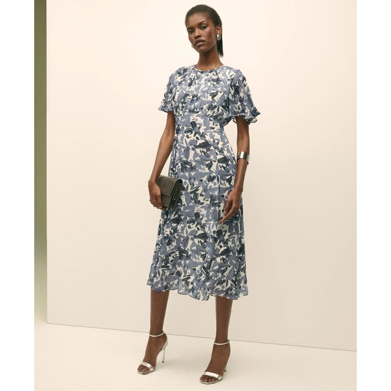 Chiffon Floral Flutter Sleeve Dress