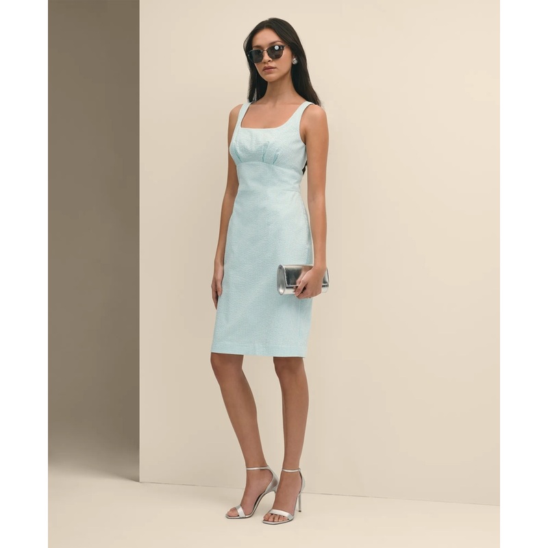 Cotton Blend Seersucker Sheath Dress