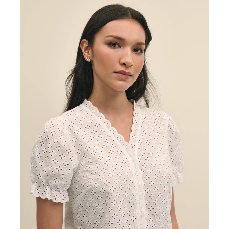 Cotton Eyelet Short-Sleeve Shirt