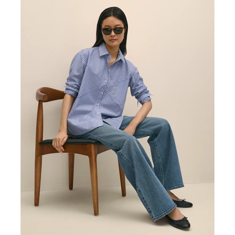 Cotton Poplin Contrast-Stripe Relaxed Shirt