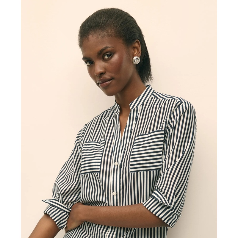 Cotton-Silk Striped Blouse
