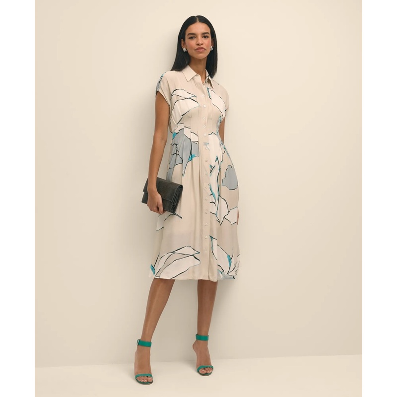 Crepe A-Line Abstract Print Shirt Dress