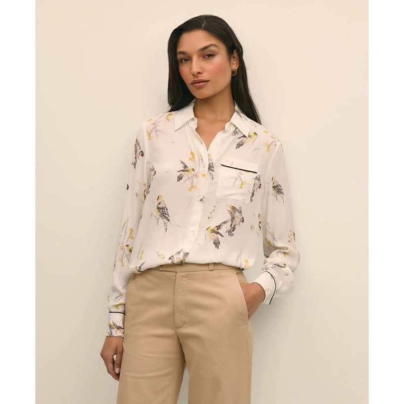 Crepe Tipped Soft Blouse in Bird Print