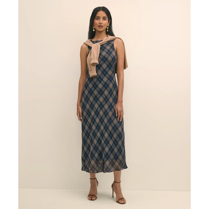 Crinkle Chiffon Plaid Maxi Dress