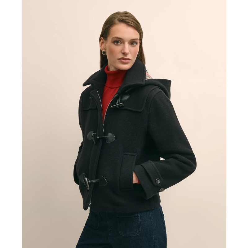 Cropped Wool Toggle Coat With Removable Hood