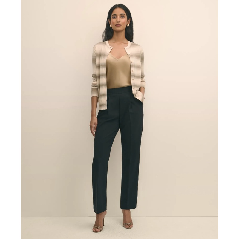 Easy Fit, Elastic Back Fine Twill Stretch Crepe Straight-Leg Pants