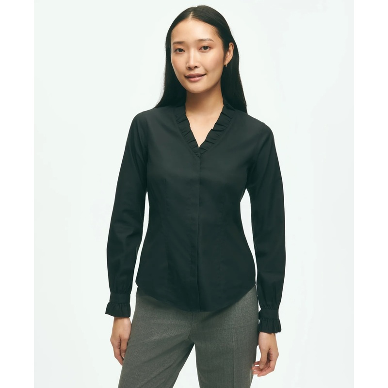 Fitted Non-Iron Stretch Supima Cotton Ruffle Dress Shirt