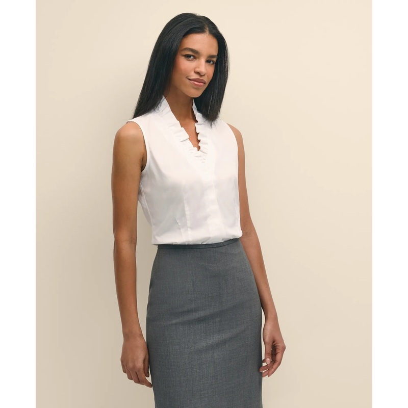 Fitted Non-Iron Stretch Supima Cotton Ruffle Shirt