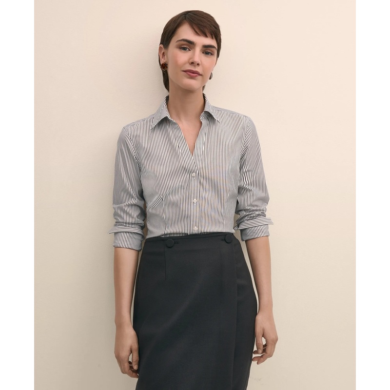 Fitted Non-Iron Stretch Supima Cotton Striped Dress Shirt