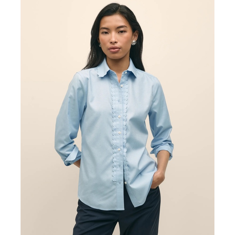 Fitted Non-Iron Supima Cotton-Blend Scallop Detail Shirt