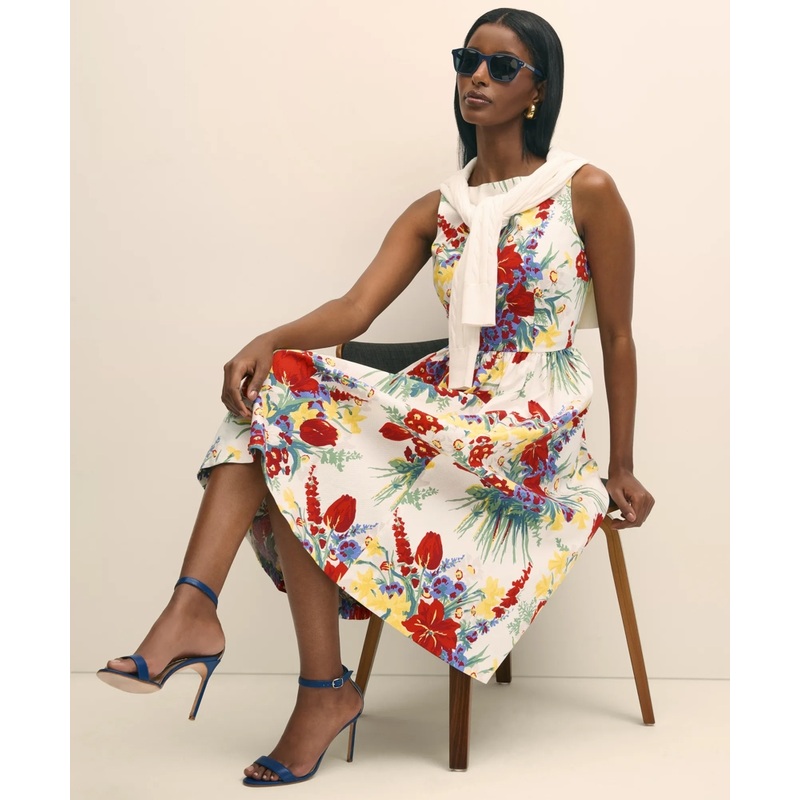 Floral A-Line Dress in Cotton Blend