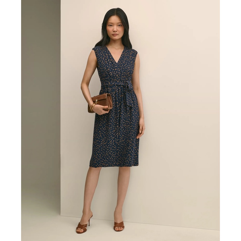 Georgette Crepe Abstract Print Faux-Wrap Dress