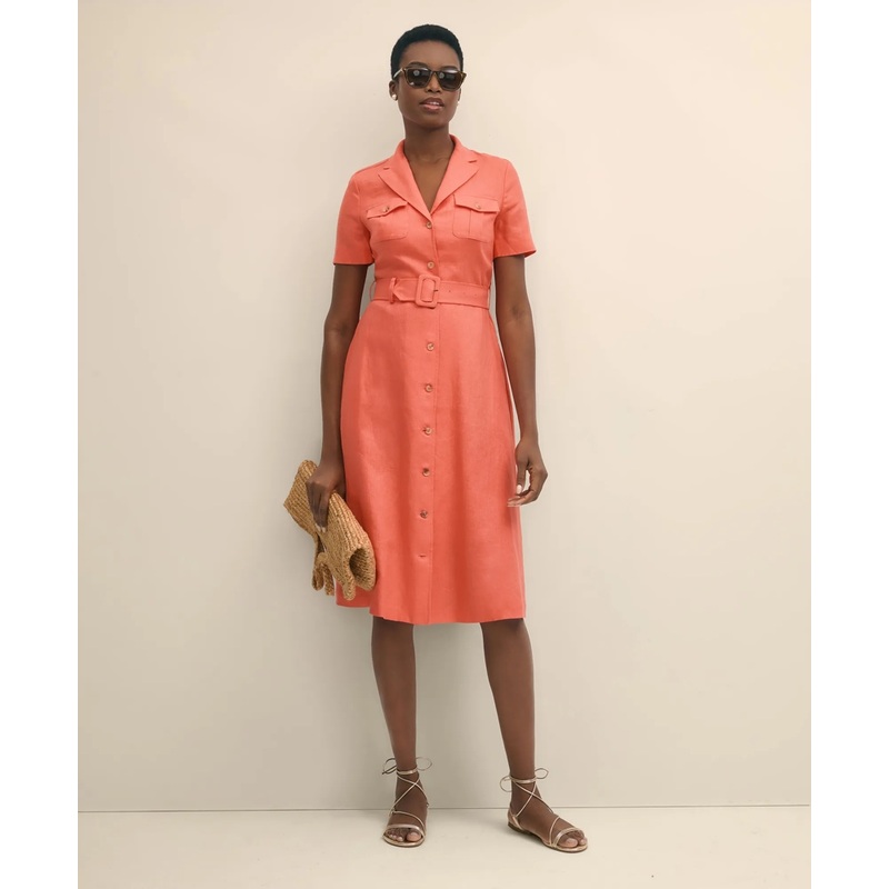 Linen A-Line Belted Shirt Dress