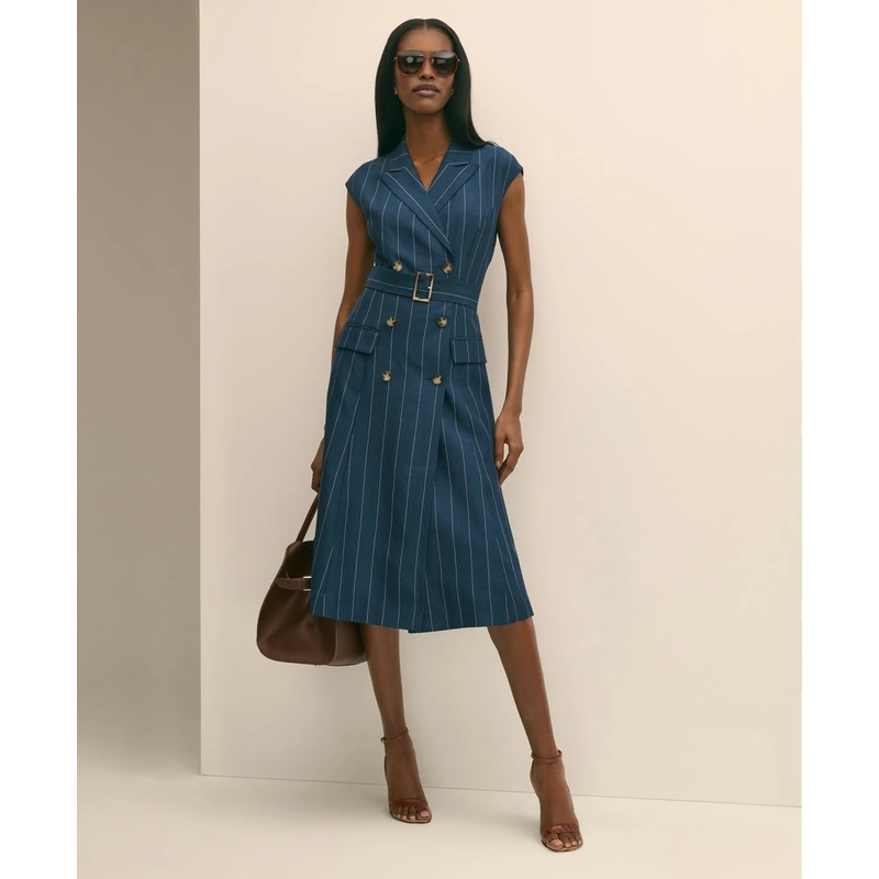 Lyocell-Blend Pinstripe Trench Dress