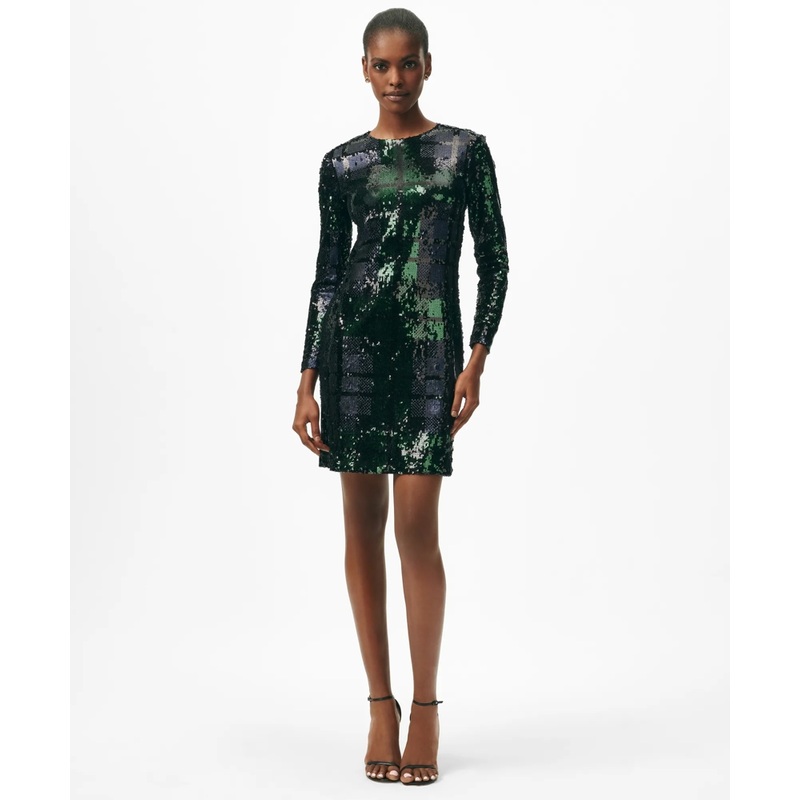 Relaxed Shift Dress in Sequined Black Watch Motif