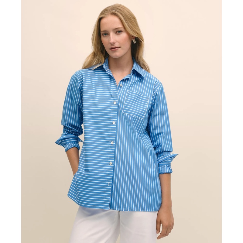 Relaxed Supima Cotton Contrast-Stripe Shirt