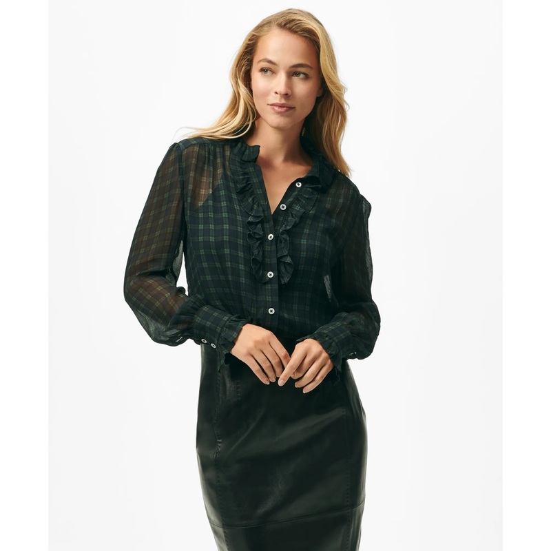 Ruffled Blouse in Black Watch Chiffon