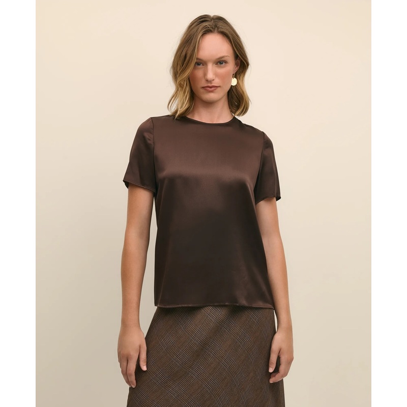 Short-Sleeve Top in Washable Silk Charmeuse