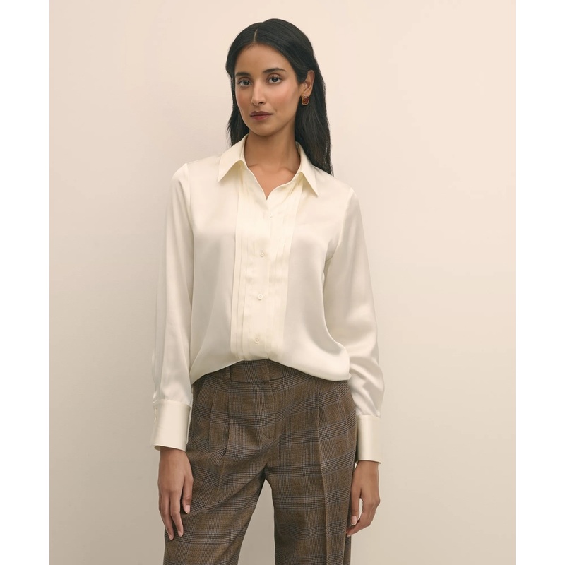 Silk Charmeuse Pintucked Blouse