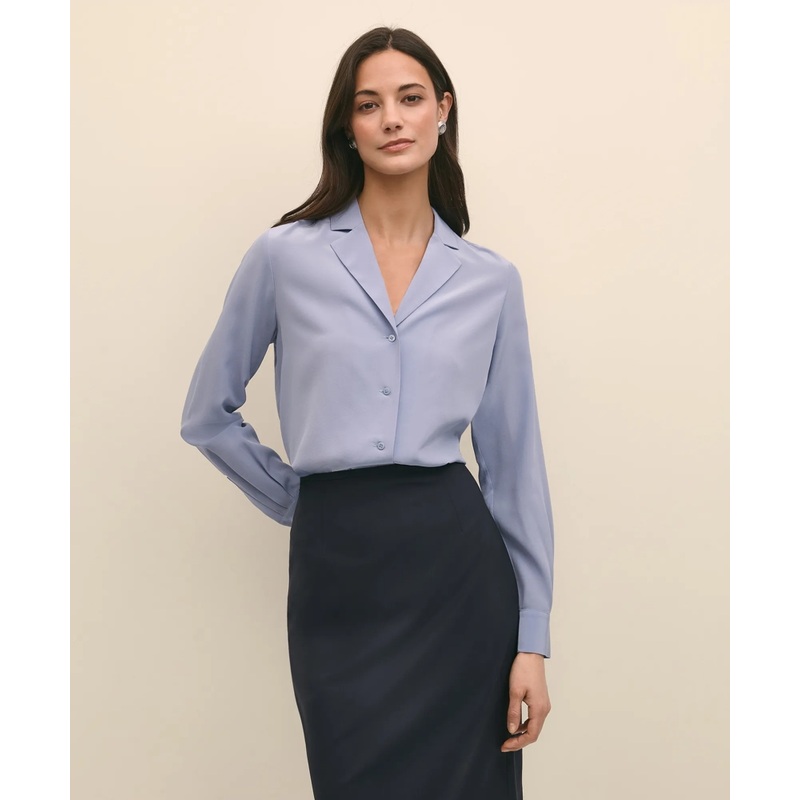 Silk Crepe Notch-Collar Blouse