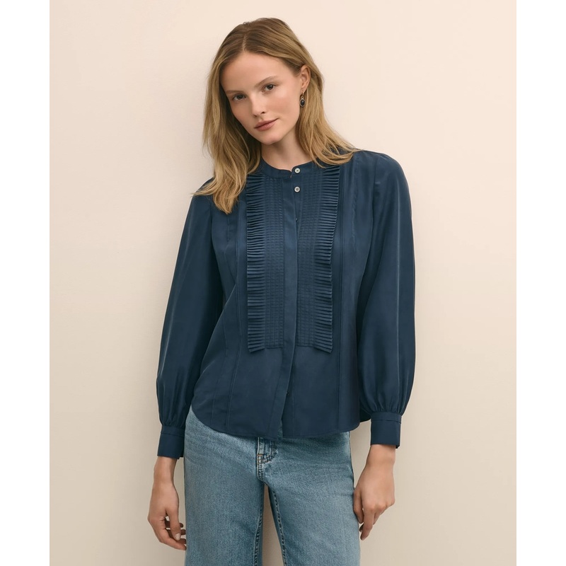 Silk Habotai Pintucked Blouse