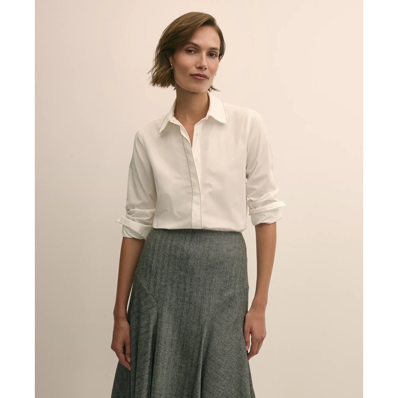 Supima Cotton Beaded-Trim Poplin Shirt