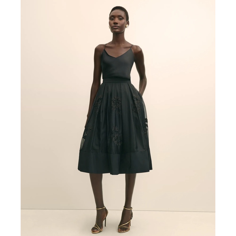 Taffeta Skirt With Embroidered Organza Overlay