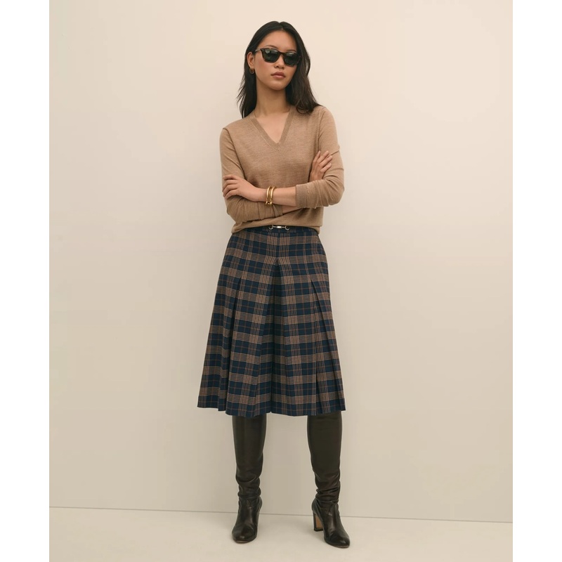 Twill Pleated Plaid Culottes