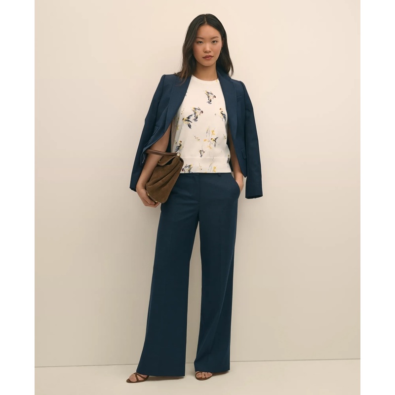 Wool Blend Hopsack Wide-Leg Pants