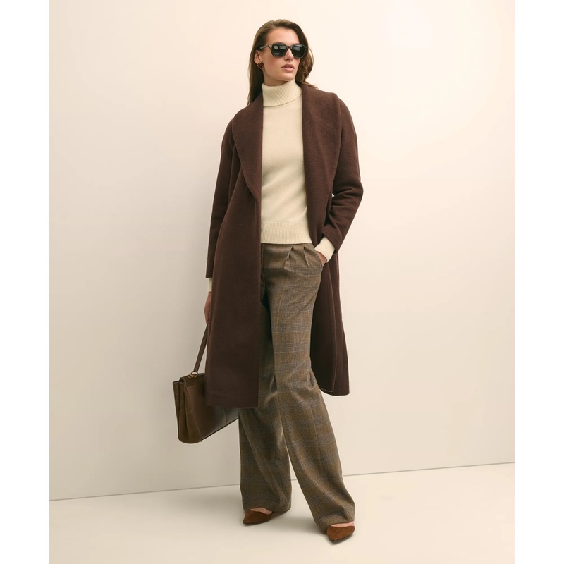 Wool Blend Shawl-Collar Wrap Coat