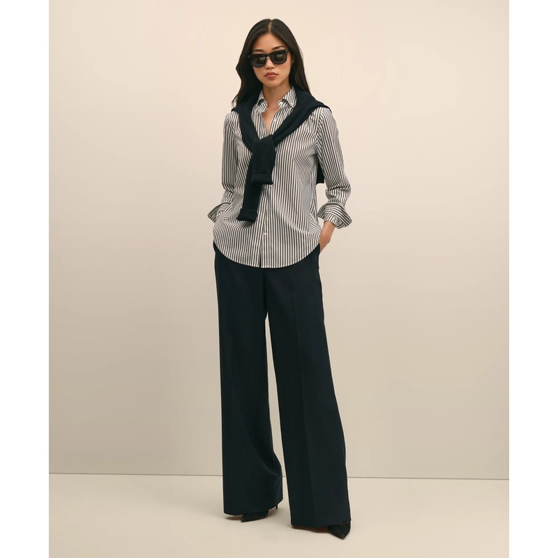 Wool Flannel High Waisted Wide-Leg Pant