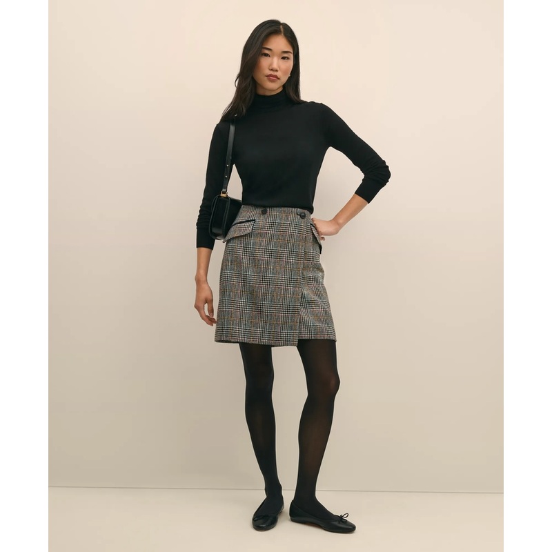 Wool Multi-Check Wrap Mini Skirt