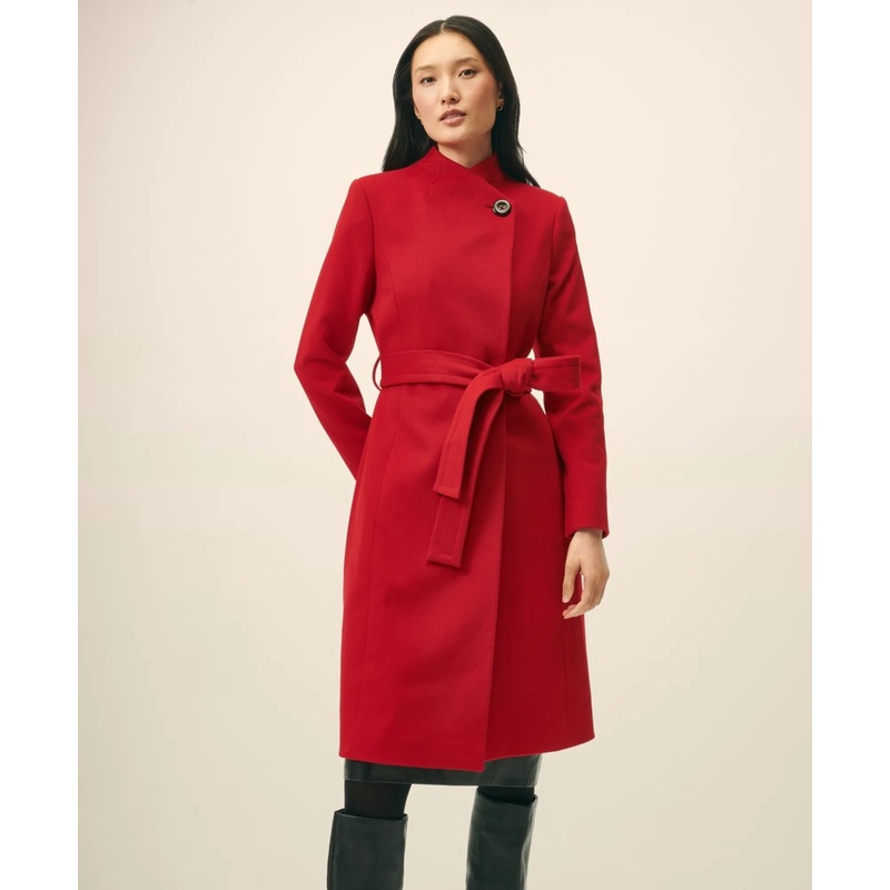 Wrap Coat in Water-Repellent Brushed-Twill Wool