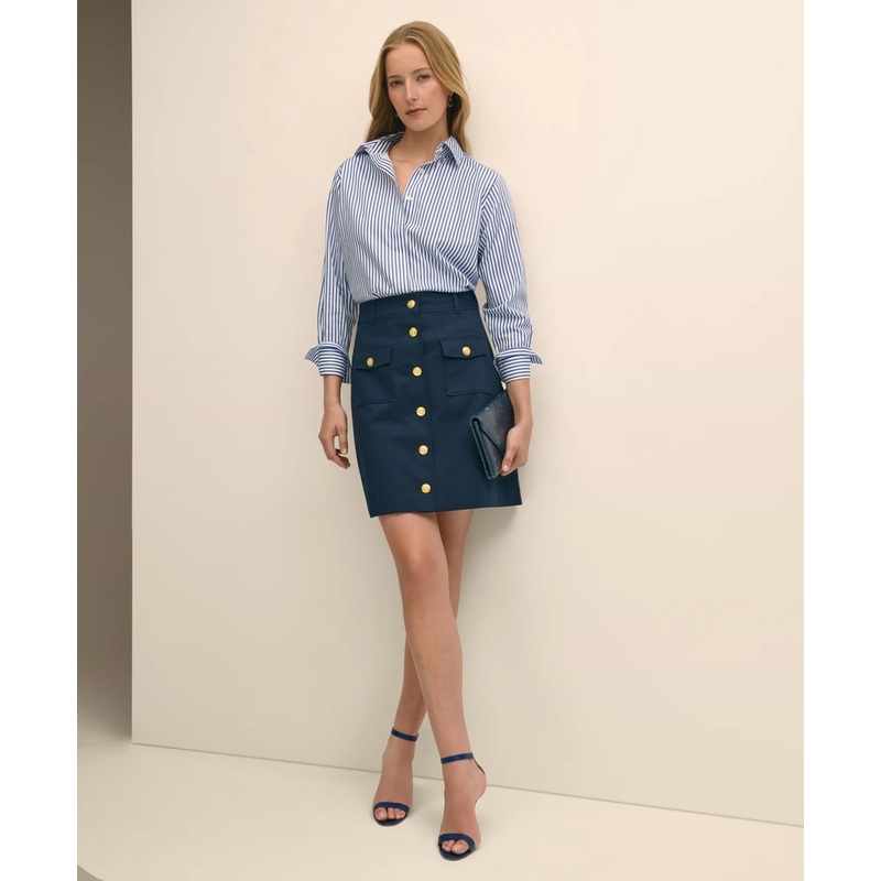 A-Line Button-Front Skirt in Cotton Faille