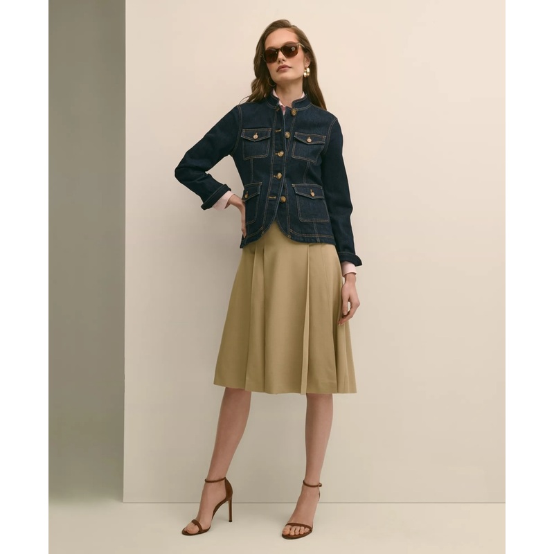 A-Line Wool-Blend Pleated Skirt