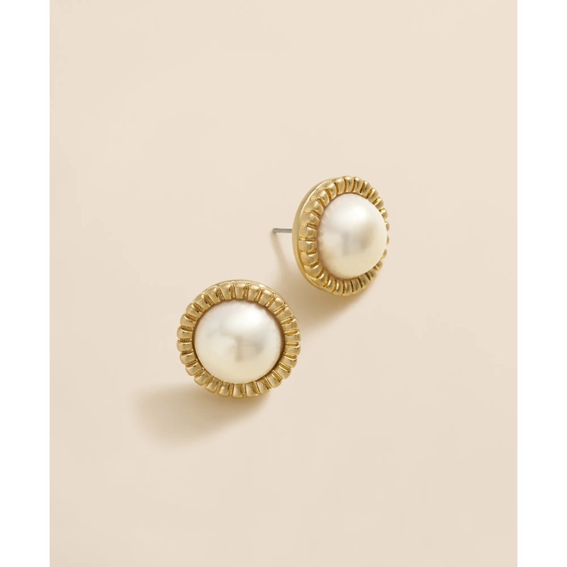 Bezel Frame Faux-Pearl Stud Earrings