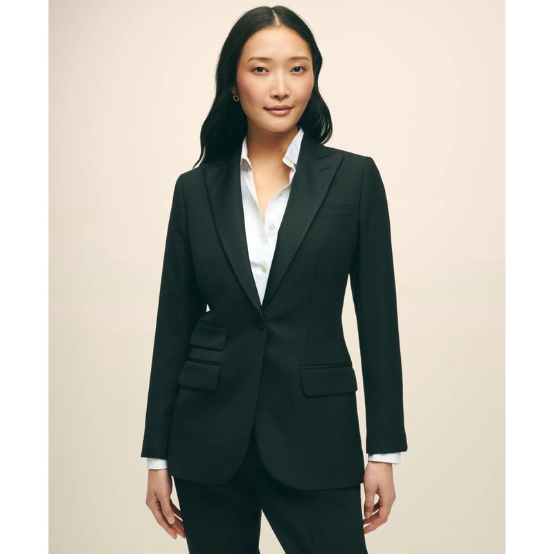Black Fleece Peak Lapel Dinner Jacket in Merino Wool-Silk Faille