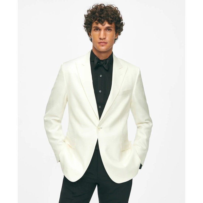 Black Fleece Peak Lapel Dinner Jacket in Silk Dupioni