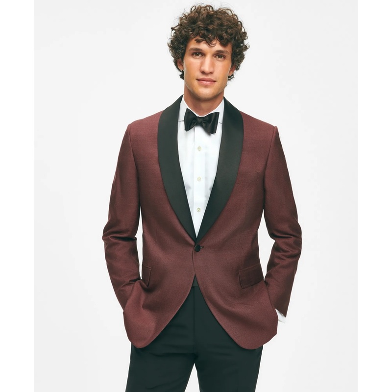 Black Fleece Satin Shawl Collar Dinner Jacket in Silk Hopsack