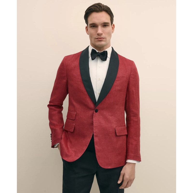 Classic Fit Linen Herringbone Dinner Jacket
