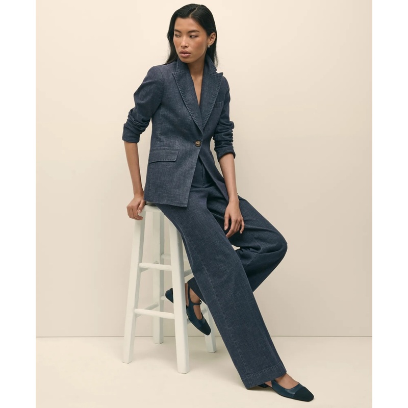 Cotton Blend Denim Peak Lapel Jacket