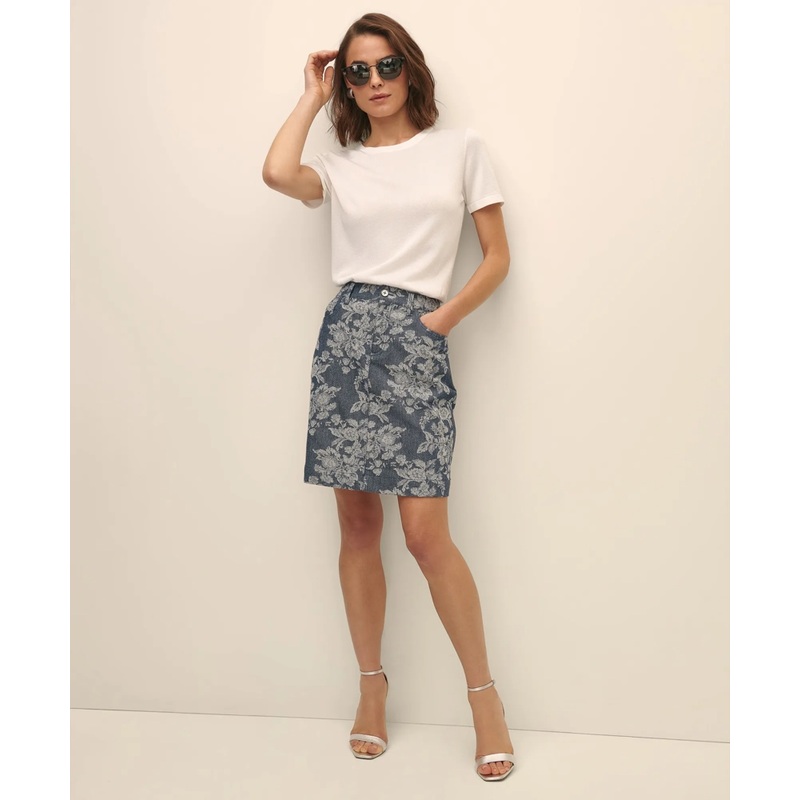 Cotton Blend Floral Jacquard Mini Skirt