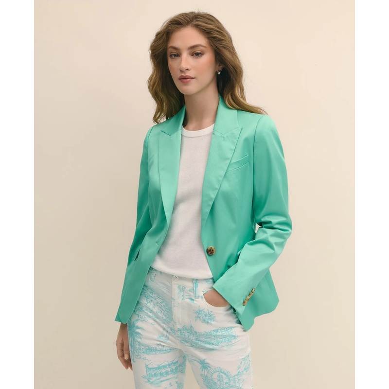 Cotton Blend Sateen Single-Button Peak Lapel Jacket